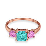 3 Stone Fashion Ring Princess Cut Simulated Cubic Zirconia 925 Sterling Silver