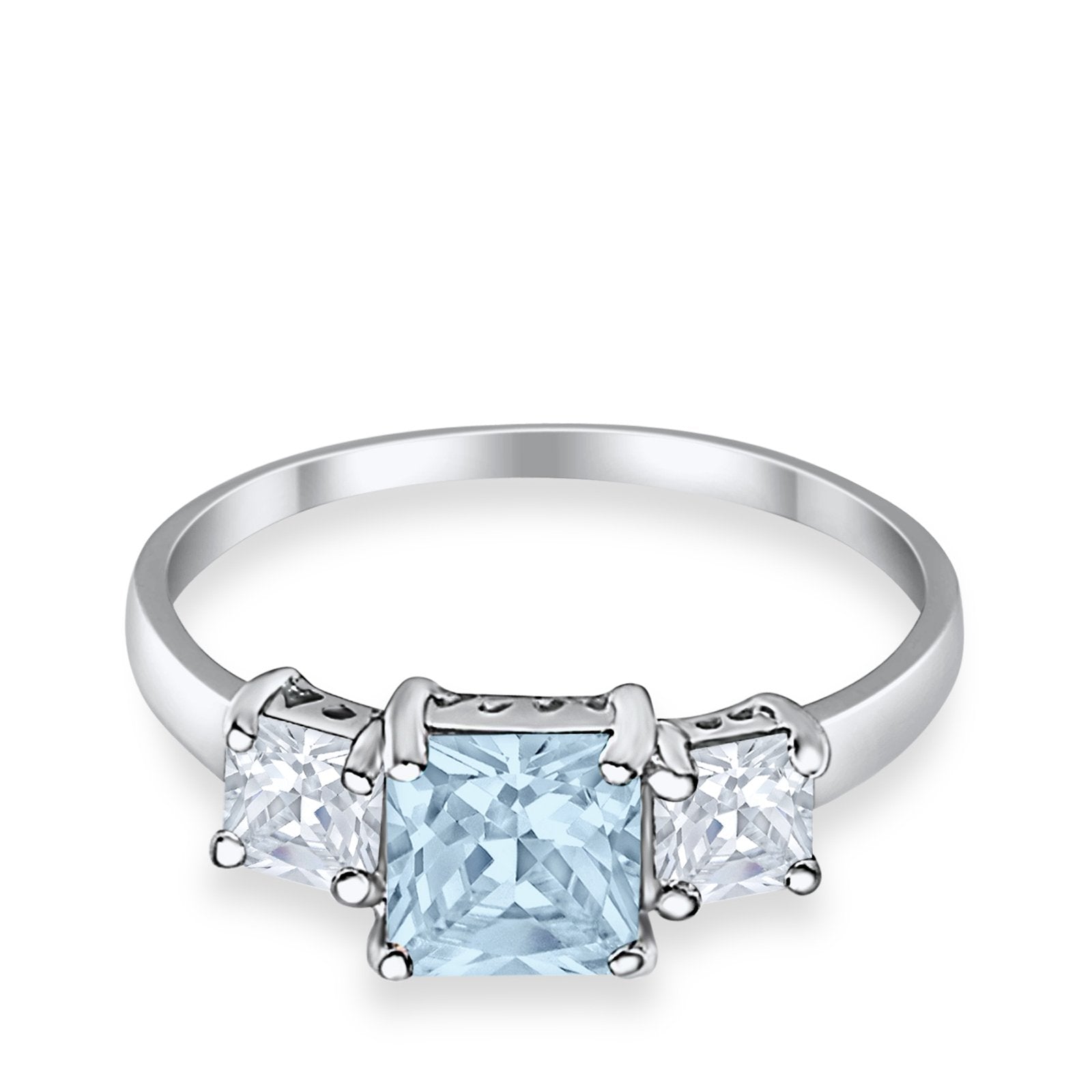 3 Stone Fashion Ring Princess Cut Simulated Cubic Zirconia 925 Sterling Silver