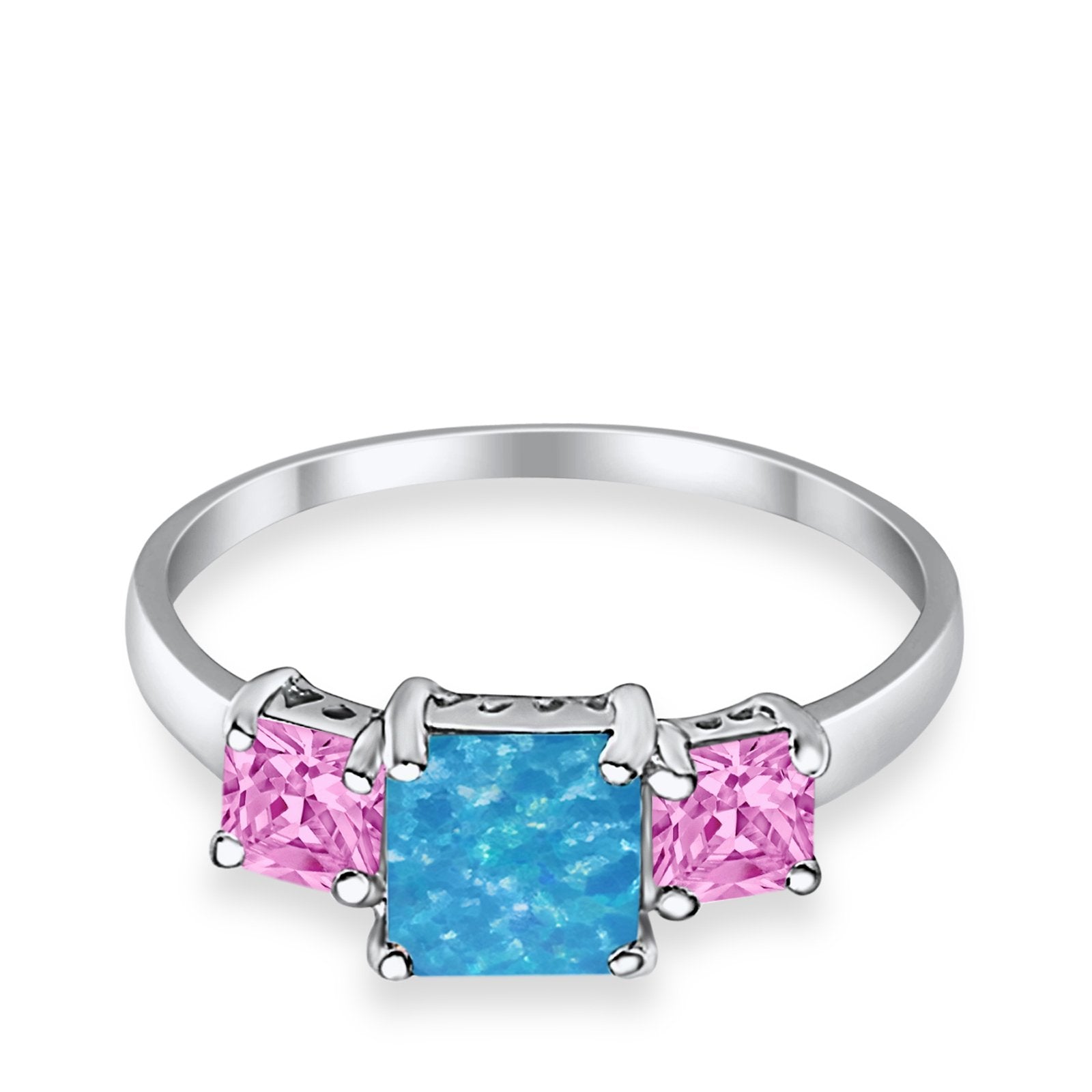 3 Stone Fashion Ring Princess Cut Simulated Cubic Zirconia 925 Sterling Silver