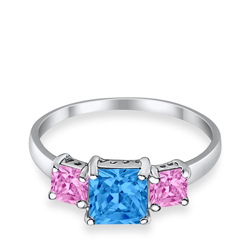 3 Stone Fashion Ring Princess Cut Simulated Cubic Zirconia 925 Sterling Silver