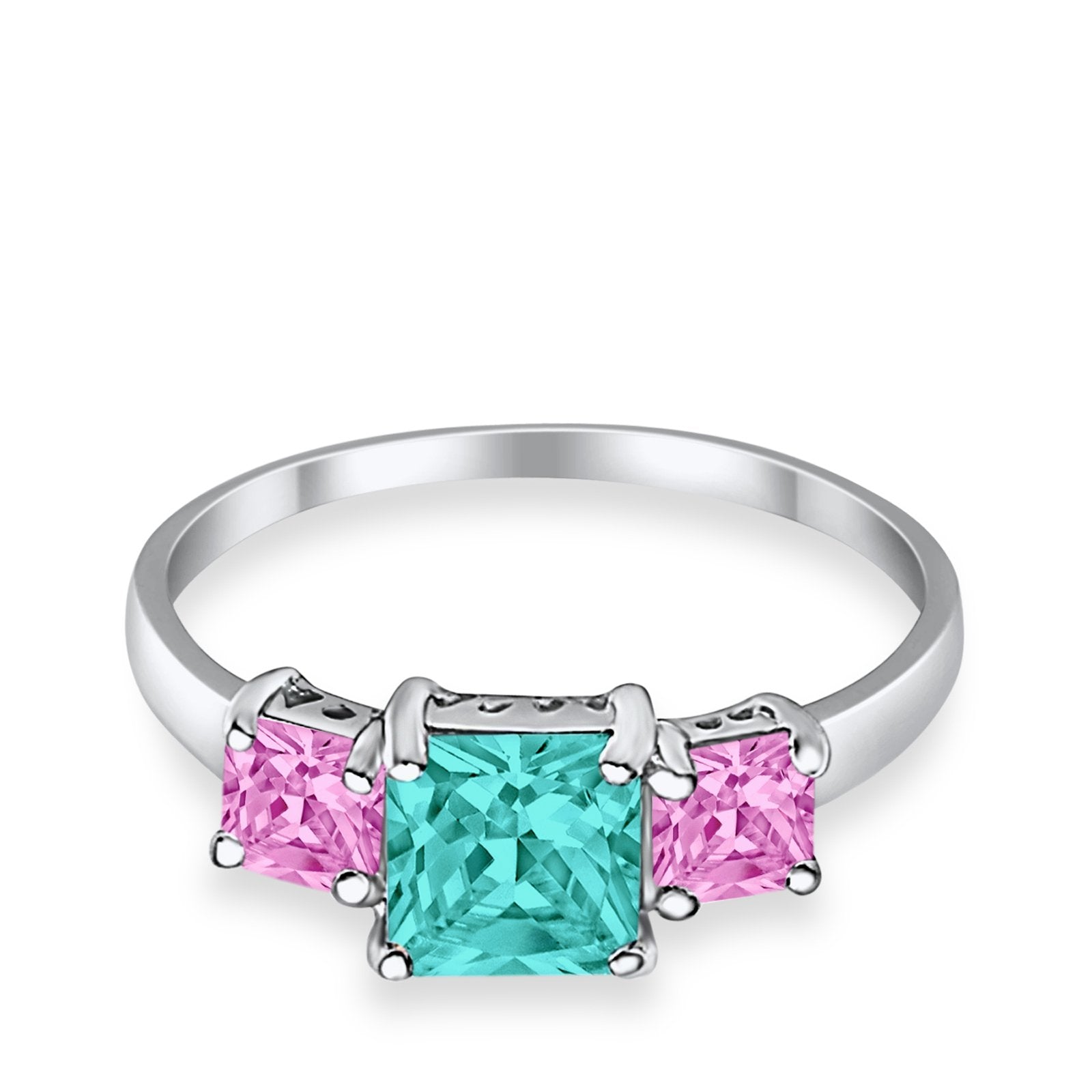 3 Stone Fashion Ring Princess Cut Simulated Cubic Zirconia 925 Sterling Silver