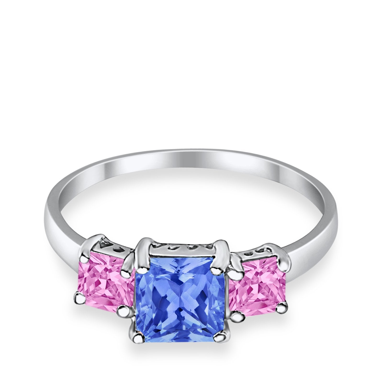 3 Stone Fashion Ring Princess Cut Simulated Cubic Zirconia 925 Sterling Silver