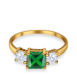 3 Stone Fashion Ring Princess Cut Simulated Cubic Zirconia 925 Sterling Silver