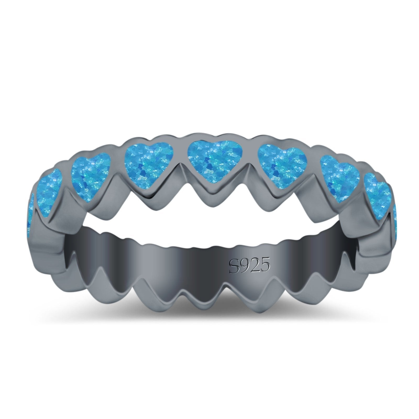 Heart Ring Band Lab Created Opal 925 Sterling Silver (4mm)