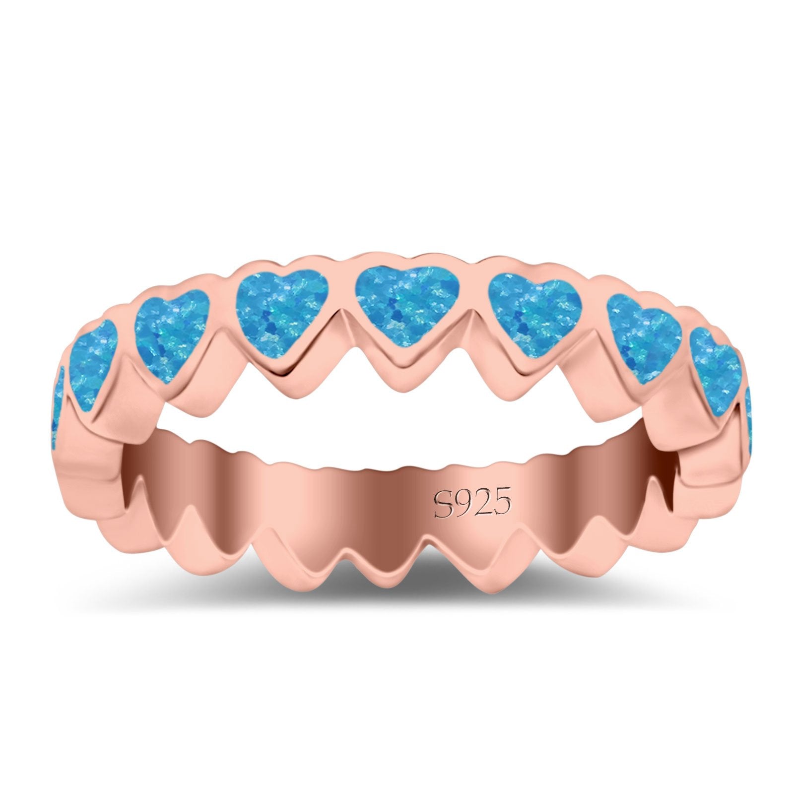 Heart Ring Band Lab Created Opal 925 Sterling Silver (4mm)