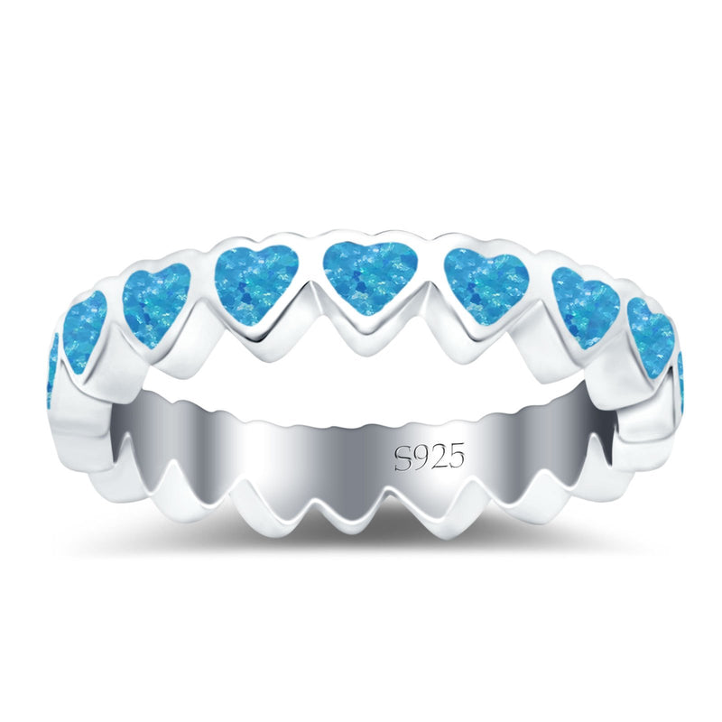 Heart Ring Band Lab Created Opal 925 Sterling Silver (4mm)