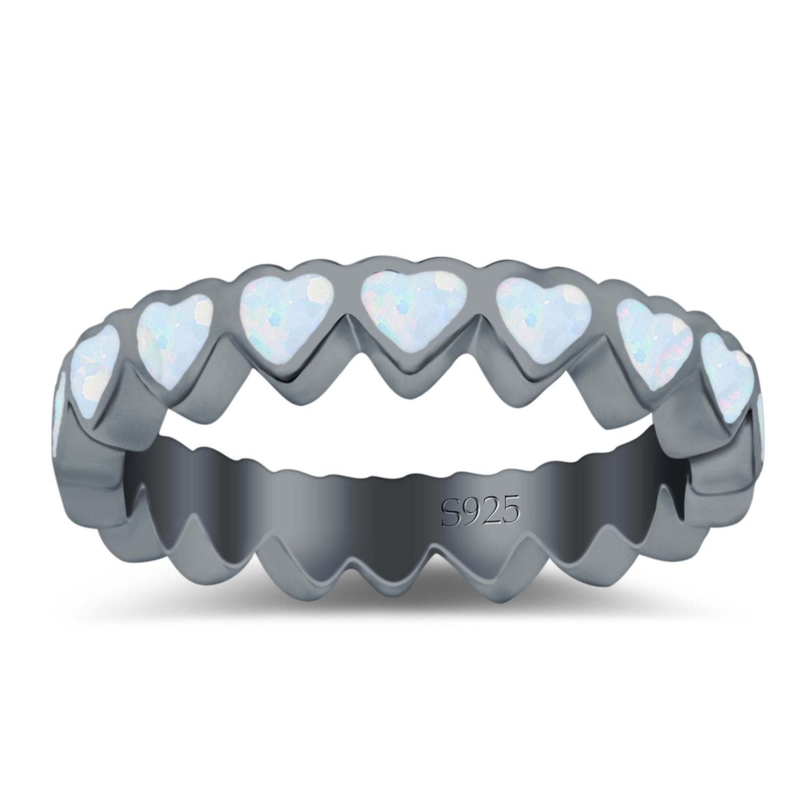 Heart Ring Band Lab Created Opal 925 Sterling Silver (4mm)