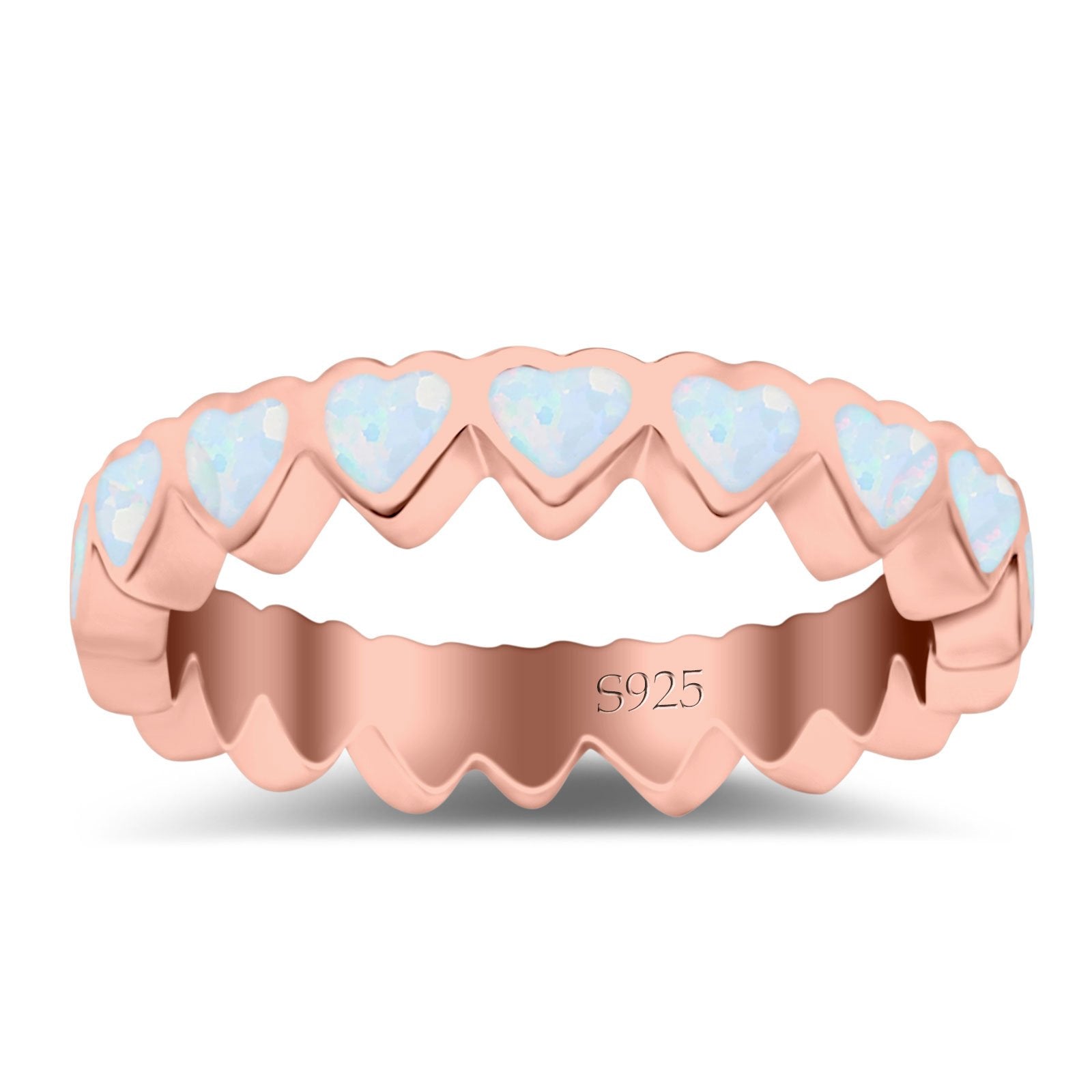 Heart Ring Band Lab Created Opal 925 Sterling Silver (4mm)