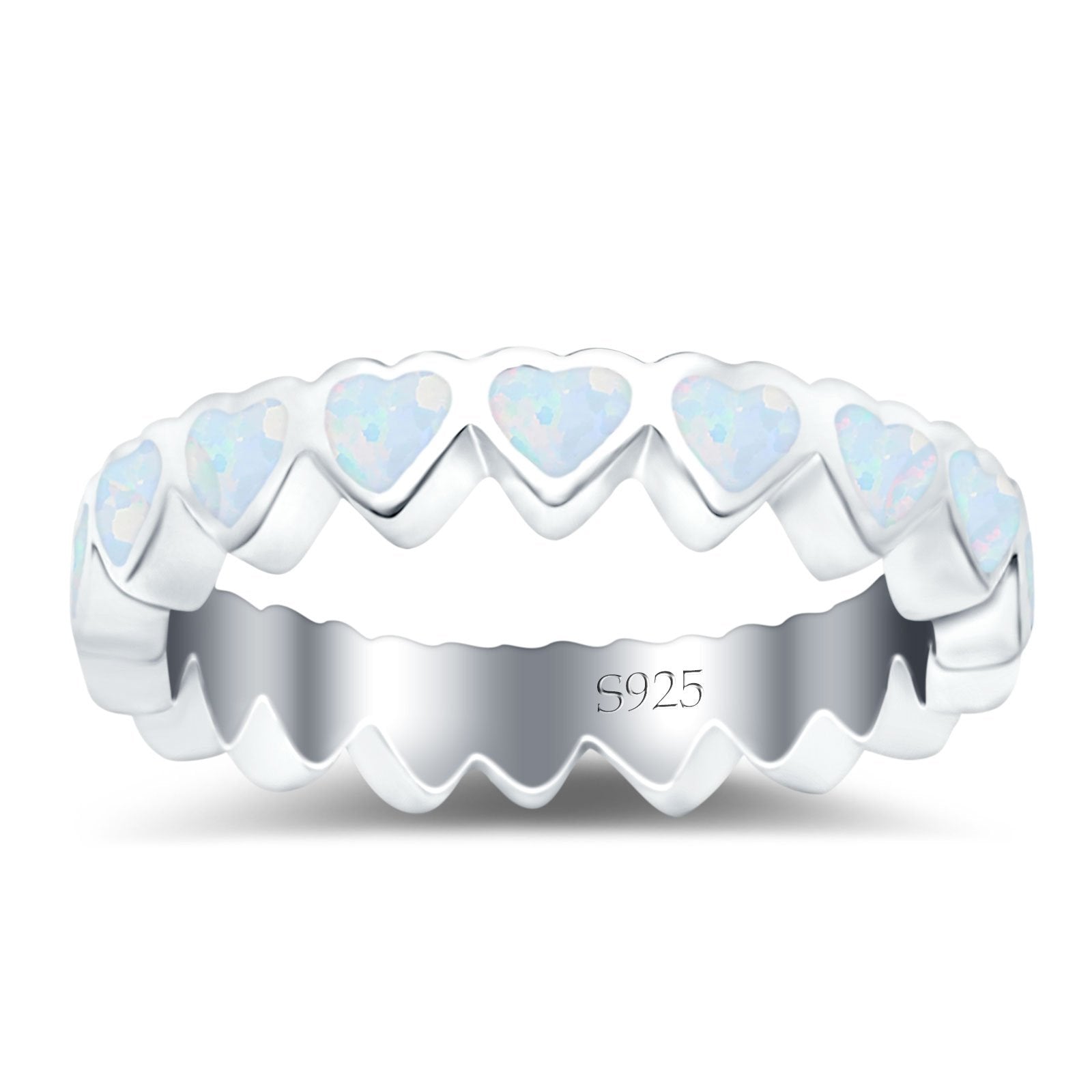 Heart Ring Band Lab Created Opal 925 Sterling Silver (4mm)