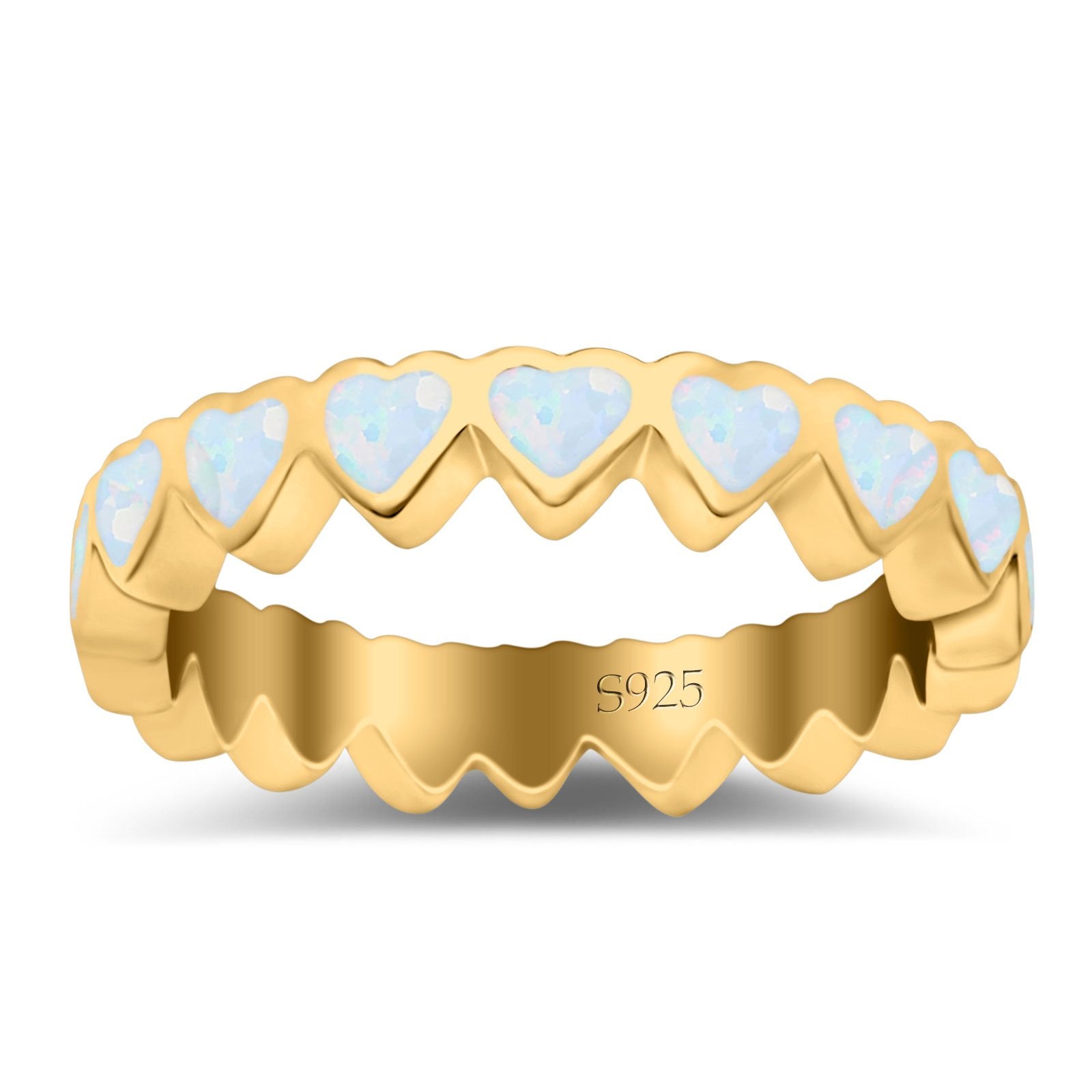 Heart Ring Band Lab Created Opal 925 Sterling Silver (4mm)