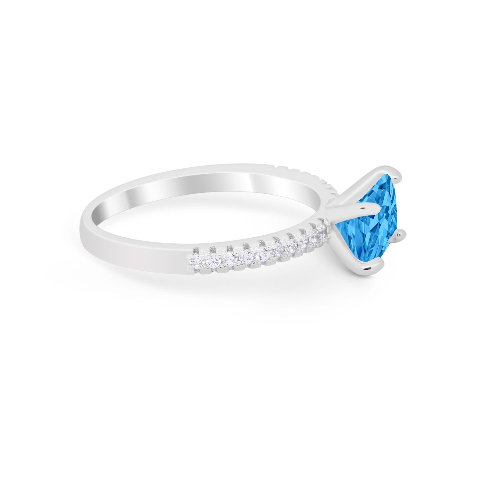 Vintage Wedding Ring Sideways Emerald Cut Round CZ 925 Sterling Silver