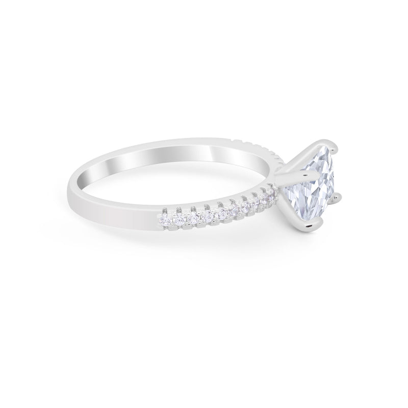 Vintage Wedding Ring Sideways Emerald Cut Round CZ 925 Sterling Silver