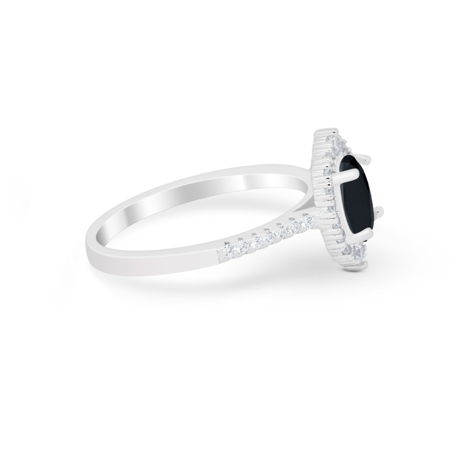 Oval Wedding Ring Vintage Round Simulated Cubic Zirconia 925 Sterling Silver
