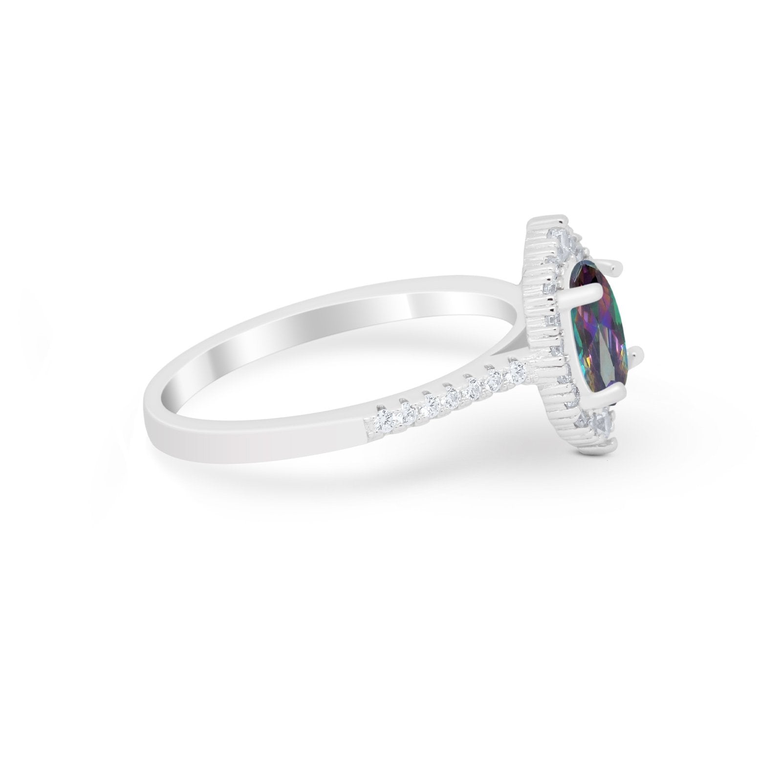 Oval Wedding Ring Vintage Round Simulated Cubic Zirconia 925 Sterling Silver