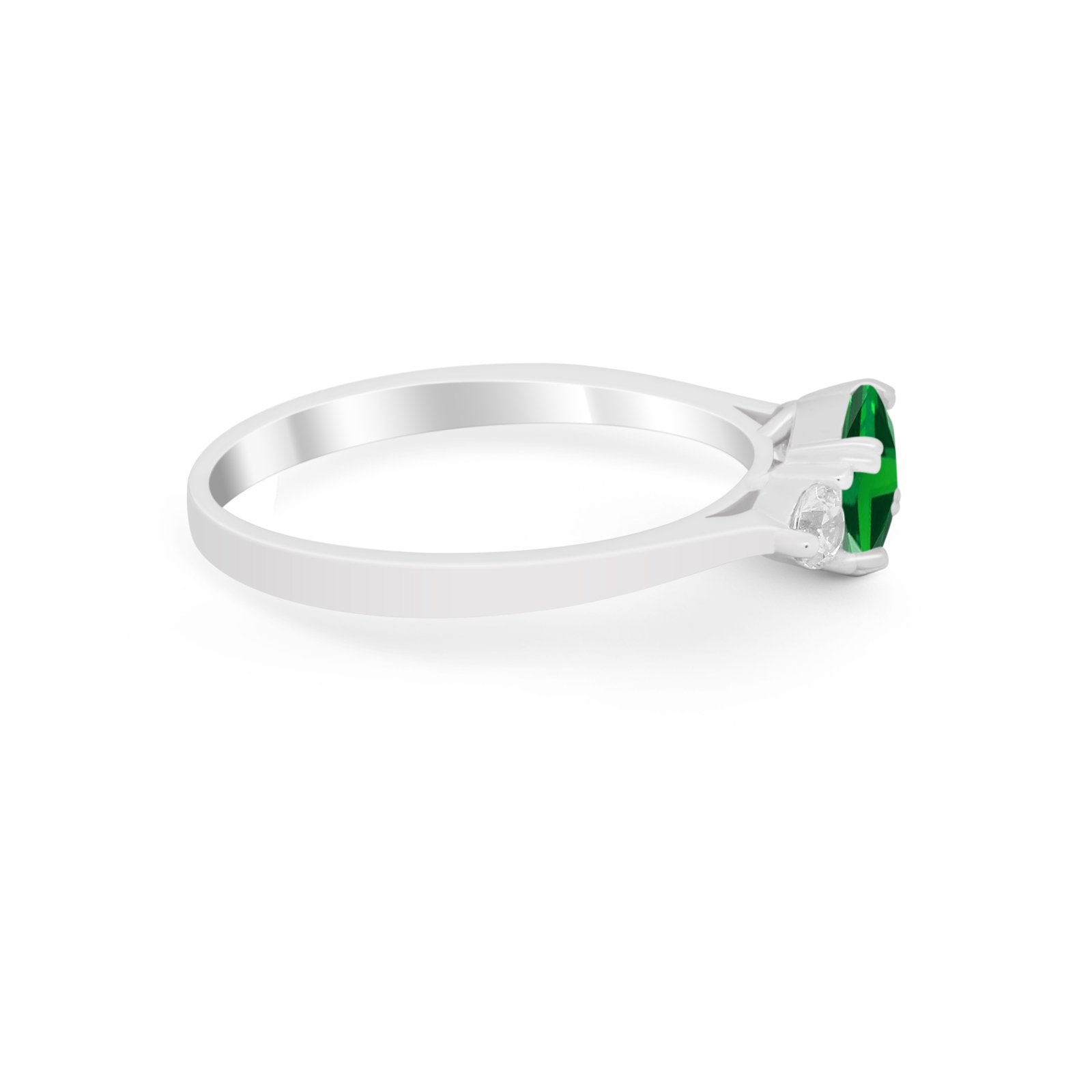 Three Stone Wedding Engagement Ring Emerald Cut Round CZ 925 Sterling Silver