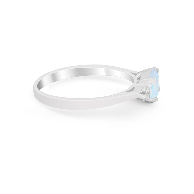 Three Stone Wedding Engagement Ring Emerald Cut Round CZ 925 Sterling Silver