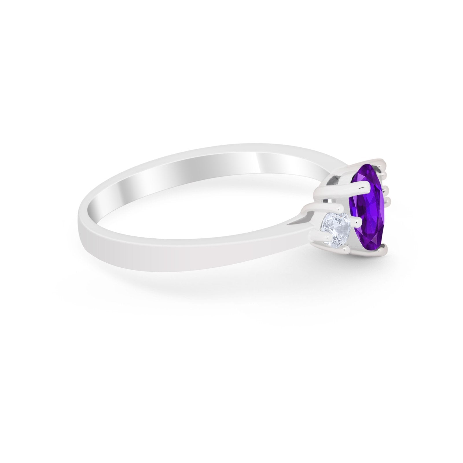 Three Stone Wedding Ring Pear Round Simulated Cubic Zirconia 925 Sterling Silver
