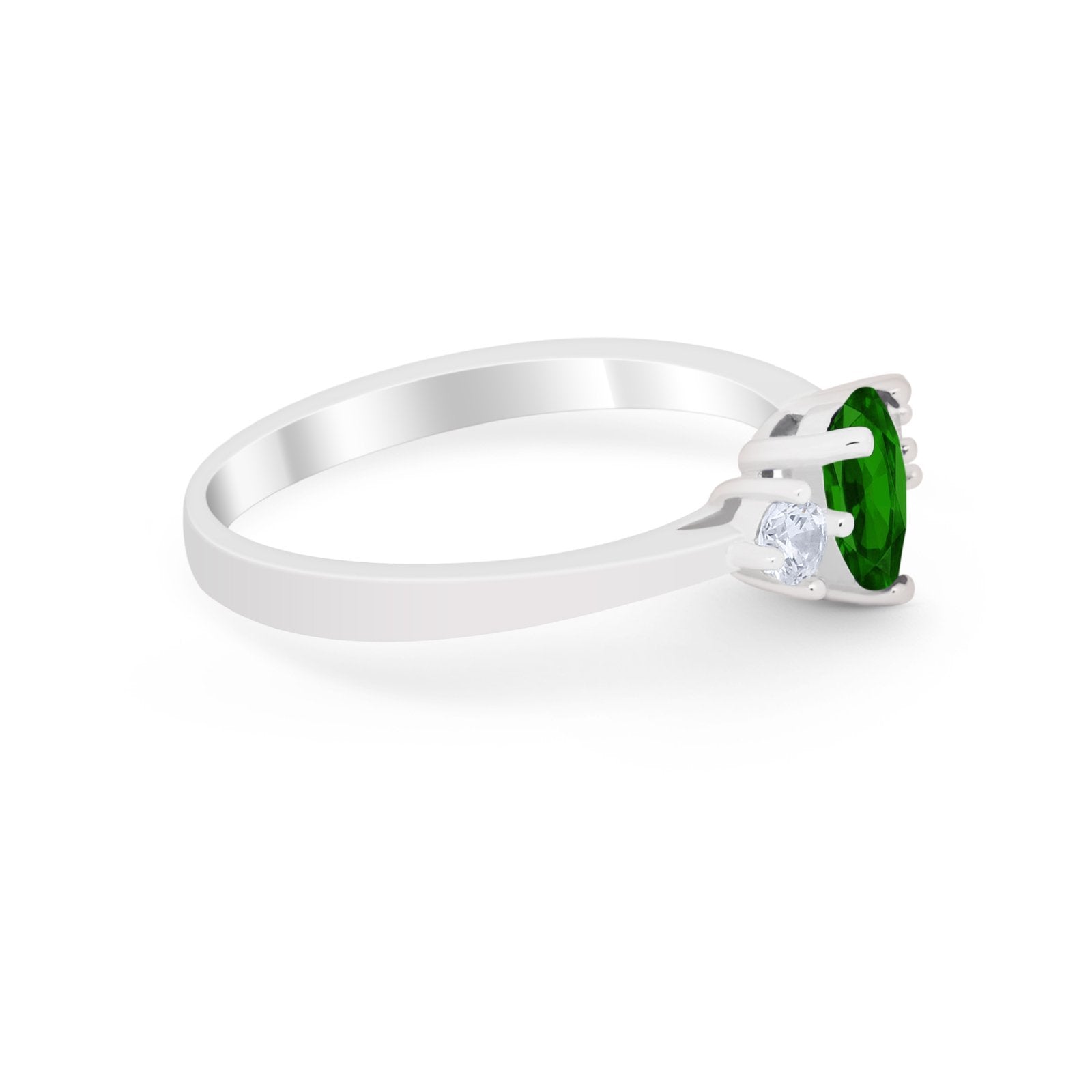 Three Stone Wedding Ring Pear Round Simulated Cubic Zirconia 925 Sterling Silver