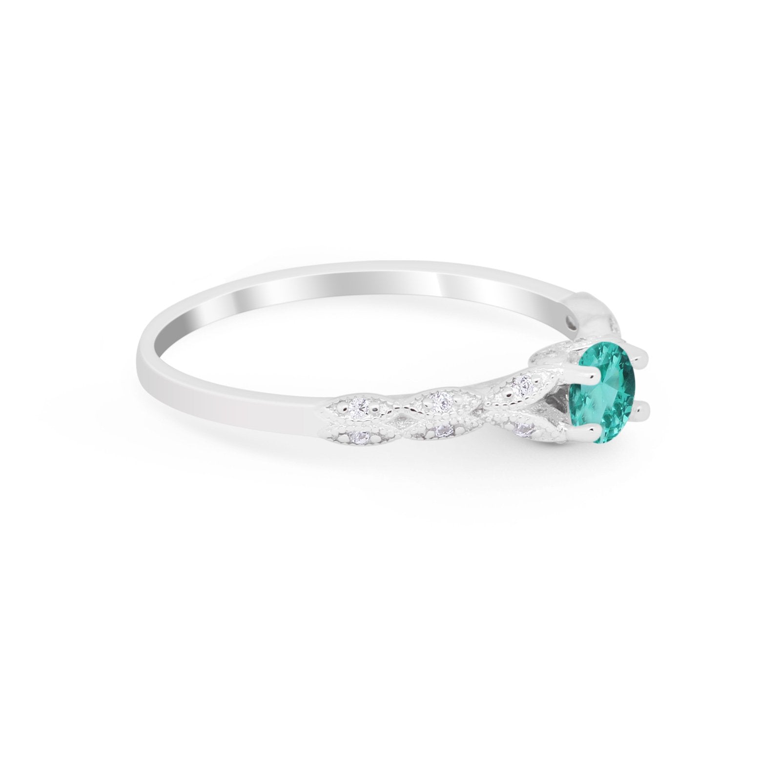 Petite Dainty Art Deco Wedding Engagement Ring Round CZ 925 Sterling Silver