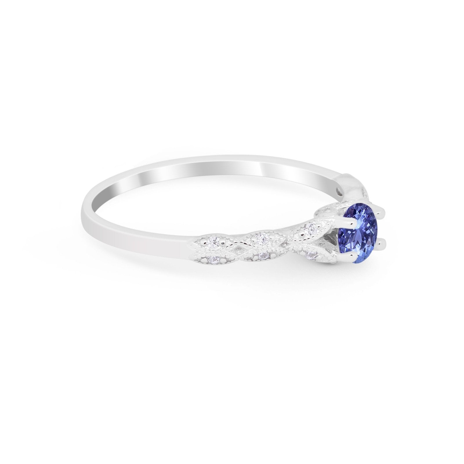 Petite Dainty Art Deco Wedding Engagement Ring Round CZ 925 Sterling Silver