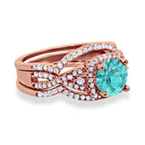 Halo Wedding Trio Piece Ring Simulated Cubic Zirconia 925 Sterling Silver