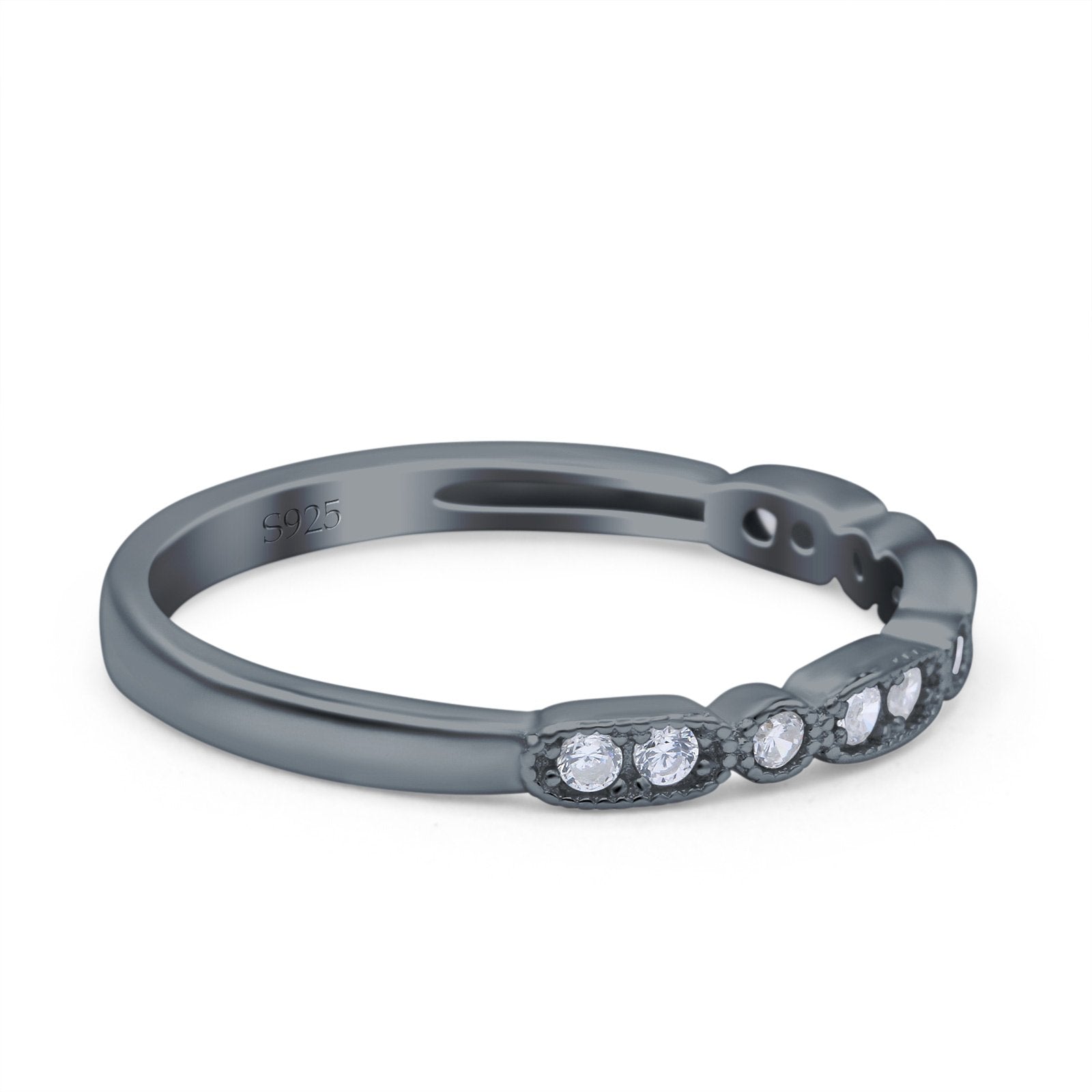 Half Eternity Ring Wedding Engagement Band Round Pave Simulated CZ 925 Sterling Silver (2.5mm)