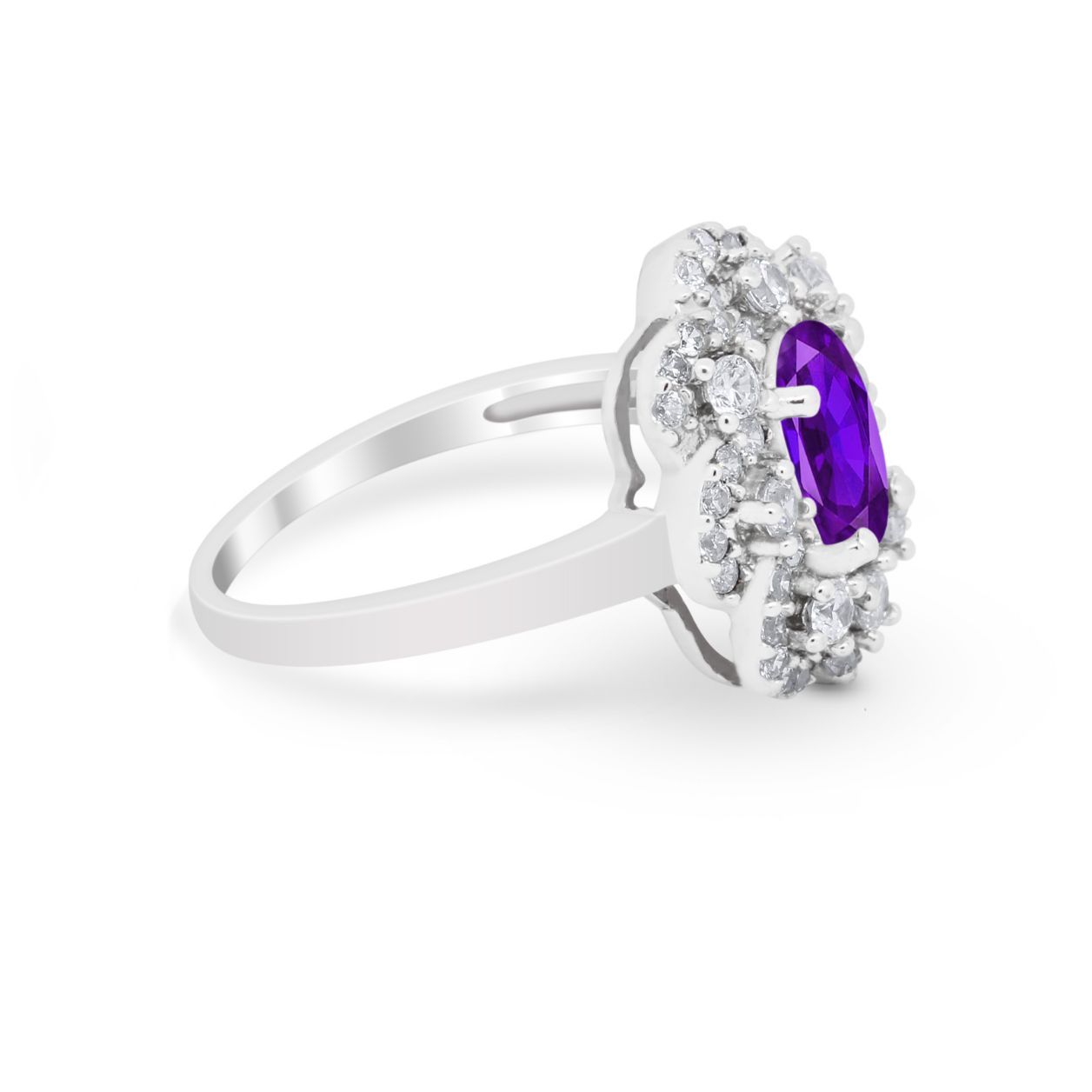 Art Deco Wedding Ring Halo Round Simulated Cubic Zirconia 925 Sterling Silver