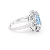 Art Deco Wedding Ring Halo Round Simulated Cubic Zirconia 925 Sterling Silver
