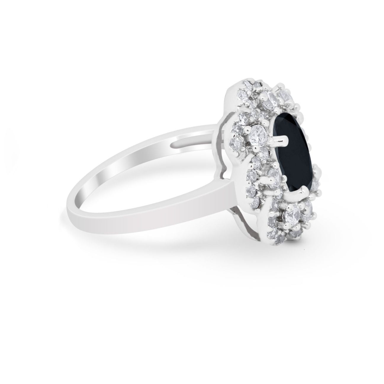 Art Deco Wedding Ring Halo Round Simulated Cubic Zirconia 925 Sterling Silver