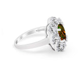 Art Deco Wedding Ring Halo Round Simulated Cubic Zirconia 925 Sterling Silver