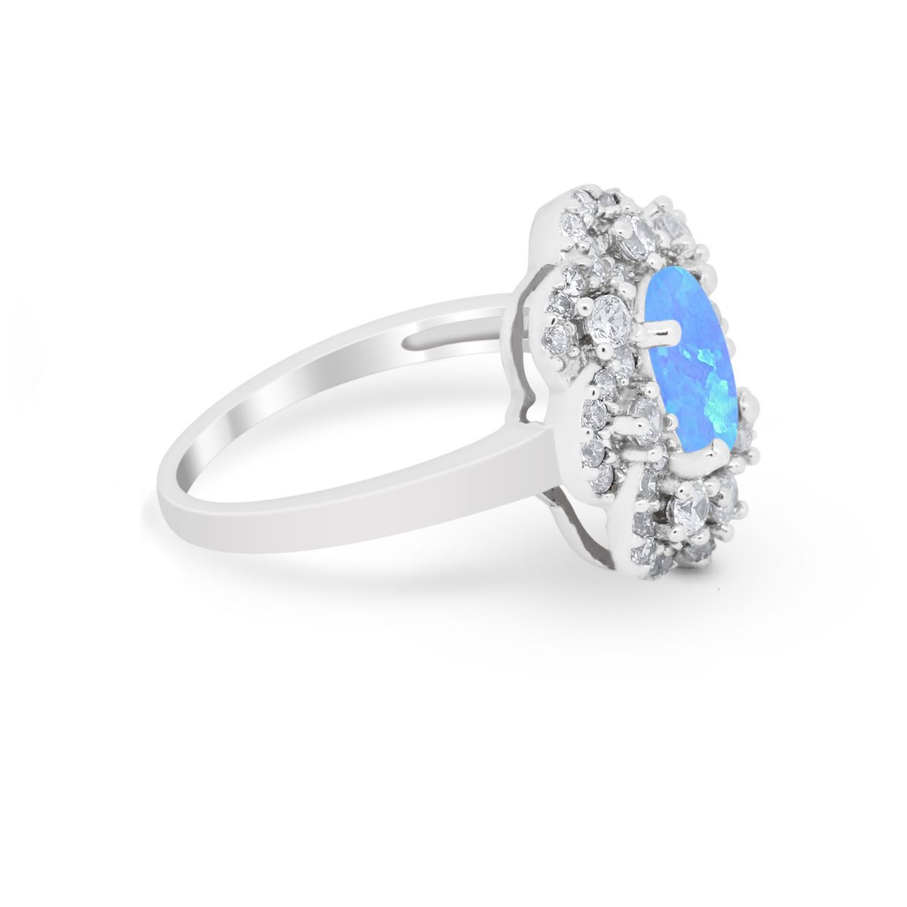 Art Deco Wedding Ring Halo Round Simulated Cubic Zirconia 925 Sterling Silver
