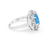 Art Deco Wedding Ring Halo Round Simulated Cubic Zirconia 925 Sterling Silver
