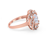 Art Deco Wedding Ring Halo Round Simulated Cubic Zirconia 925 Sterling Silver
