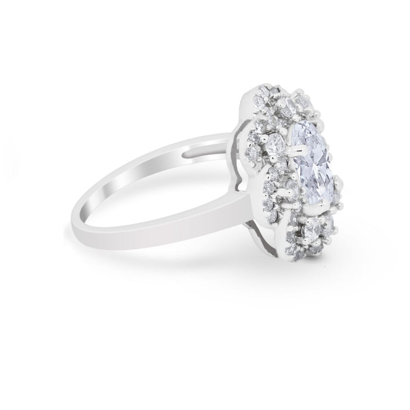 Art Deco Wedding Ring Halo Round Simulated Cubic Zirconia 925 Sterling Silver