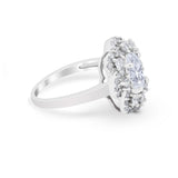 Art Deco Wedding Ring Halo Round Simulated Cubic Zirconia 925 Sterling Silver