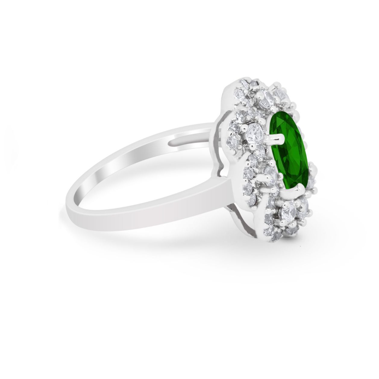 Art Deco Wedding Ring Halo Round Simulated Cubic Zirconia 925 Sterling Silver