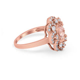 Art Deco Wedding Ring Halo Round Simulated Cubic Zirconia 925 Sterling Silver