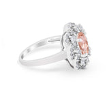 Art Deco Wedding Ring Halo Round Simulated Cubic Zirconia 925 Sterling Silver