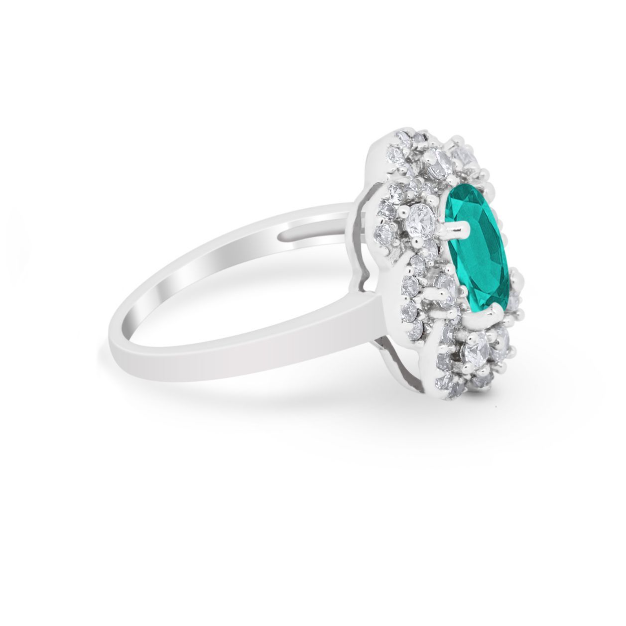 Art Deco Wedding Ring Halo Round Simulated Cubic Zirconia 925 Sterling Silver