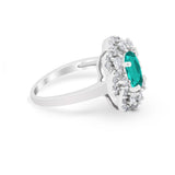 Art Deco Wedding Ring Halo Round Simulated Cubic Zirconia 925 Sterling Silver