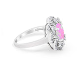 Art Deco Wedding Ring Halo Round Simulated Cubic Zirconia 925 Sterling Silver