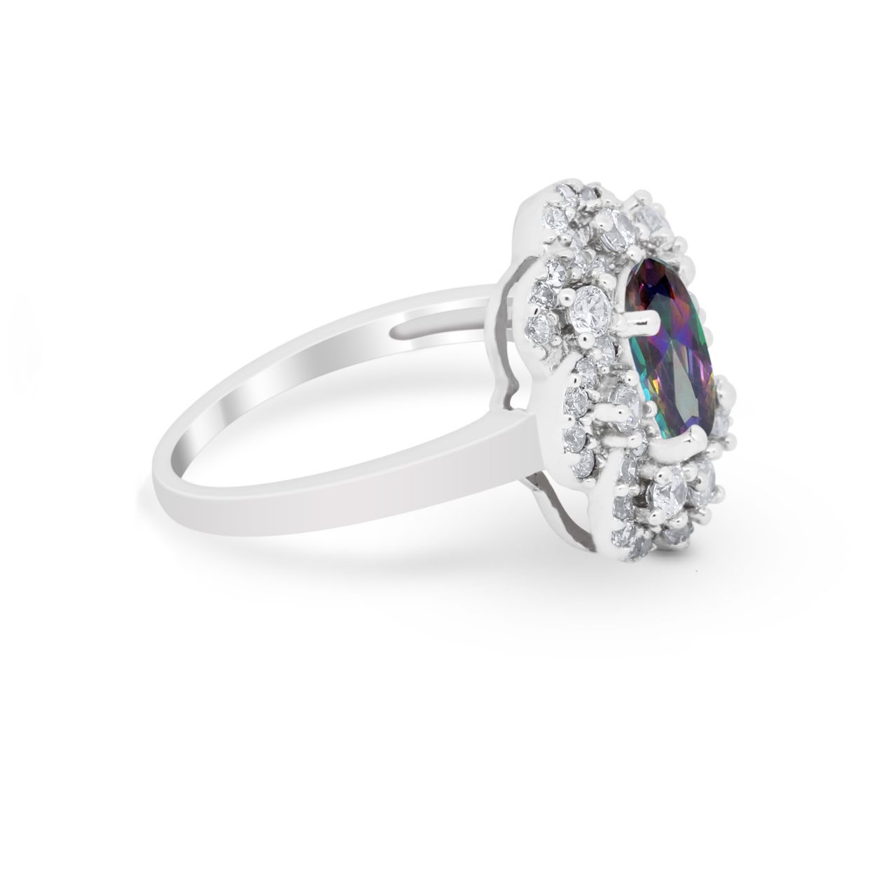 Art Deco Wedding Ring Halo Round Simulated Cubic Zirconia 925 Sterling Silver