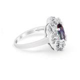 Art Deco Wedding Ring Halo Round Simulated Cubic Zirconia 925 Sterling Silver