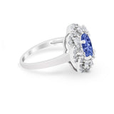 Art Deco Wedding Ring Halo Round Simulated Cubic Zirconia 925 Sterling Silver