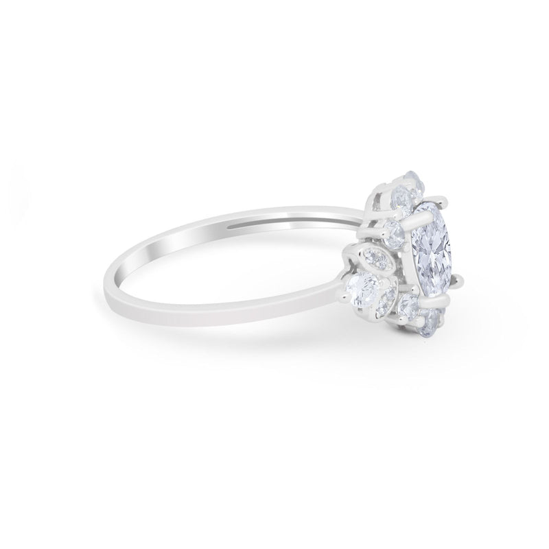 Oval Wedding Ring Vintage Round Simulated Cubic Zirconia 925 Sterling Silver