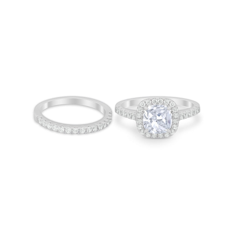 Two Piece Wedding Ring Band Round Simulated Cubic Zirconia 925 Sterling Silver