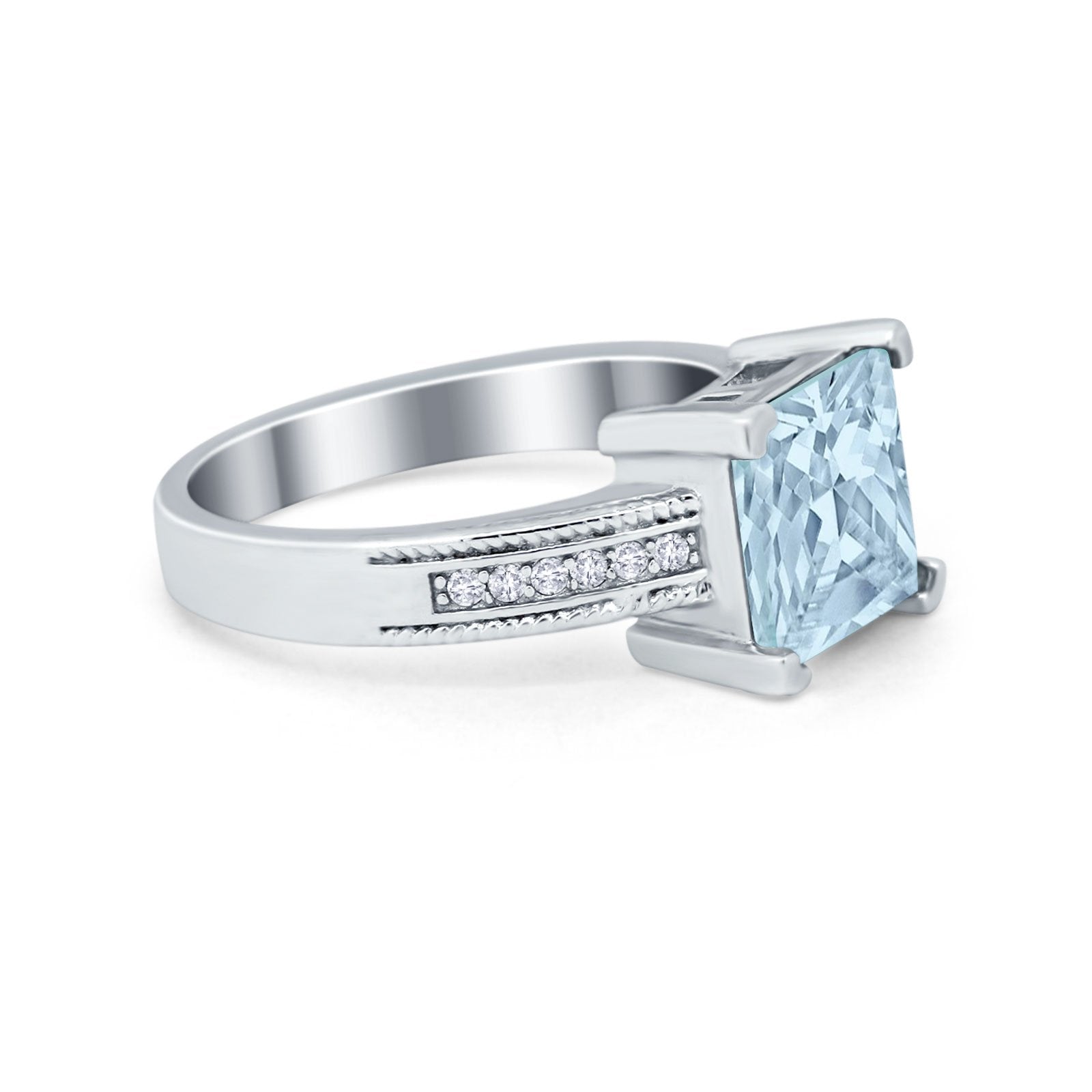 Cushion Cut Wedding Ring Simulated Cubic Zirconia Accent 925 Sterling Silver