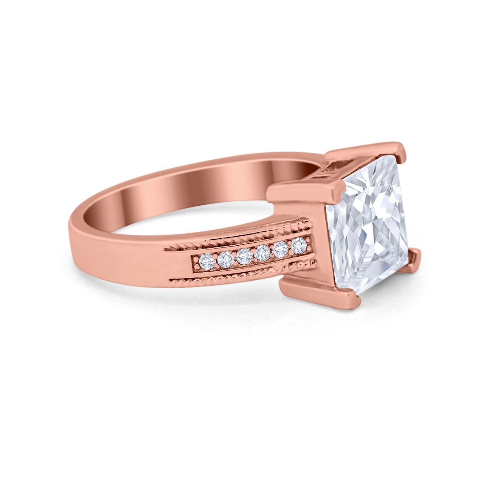 Cushion Cut Wedding Ring Simulated Cubic Zirconia Accent 925 Sterling Silver