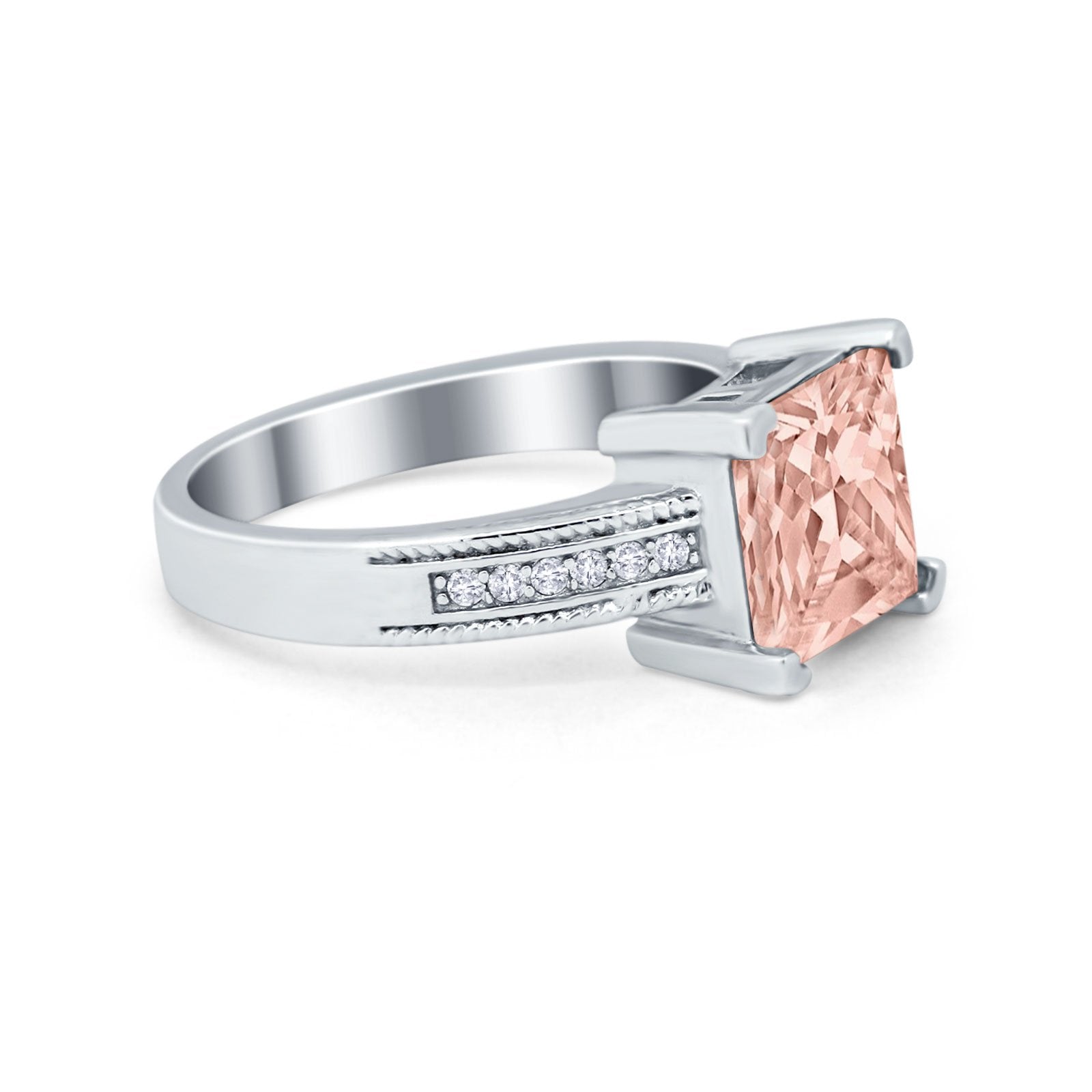 Cushion Cut Wedding Ring Simulated Cubic Zirconia Accent 925 Sterling Silver