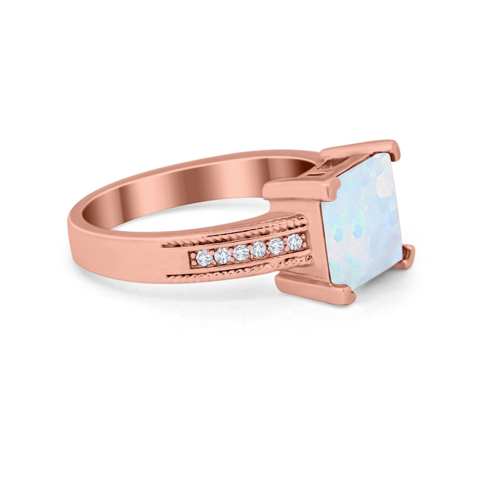 Cushion Cut Wedding Ring Simulated Cubic Zirconia Accent 925 Sterling Silver